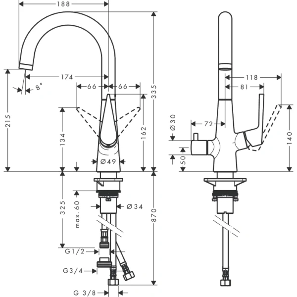 смеситель для кухни hansgrohe talis m51 72811000, хром