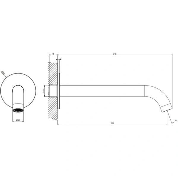 излив для ванны gessi gessi316 54110#707 201 мм, цвет шлифованное black metal pvd