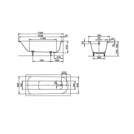 стальная ванна kaldewei saniform plus mod. 363-1 111830003001 170x70 см с покрытием anti-slip и easy-clean