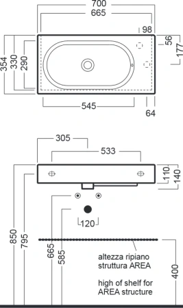 раковина hatria area y0w901 70x35 см