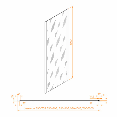 душевая стенка rgw z-050-5-b 80 352205508-14 профиль черный стекло прозрачное