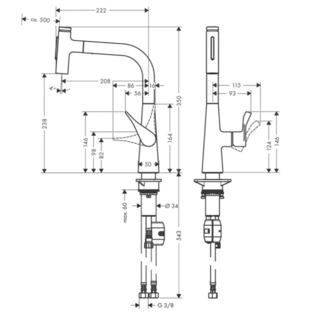 смеситель для кухни hansgrohe metris select m71 73822000, хром