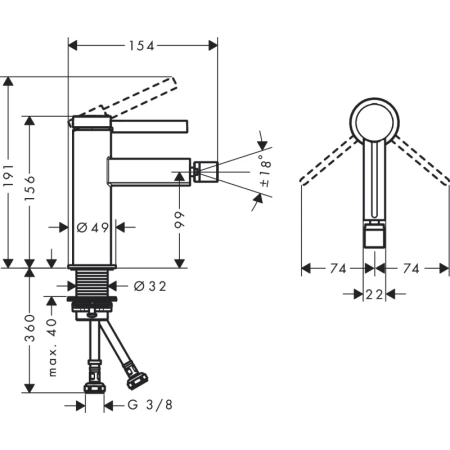 смеситель для биде с донным клапаном hansgrohe finoris 76200670