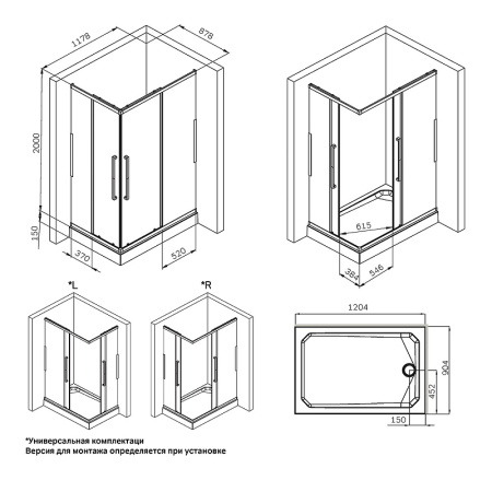 душевой уголок am.pm func 120x90 w84g-403-12090-mт профиль хром матовый стекло прозрачное