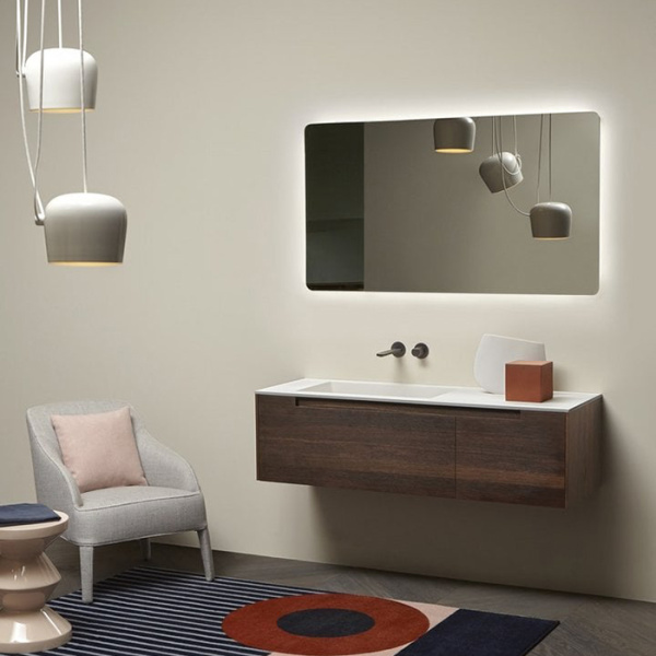 antonio lupi orma зеркало 162х90х2.5cм., с блестящей кромкой и округленными углами, с белой светодиодной подсветкой