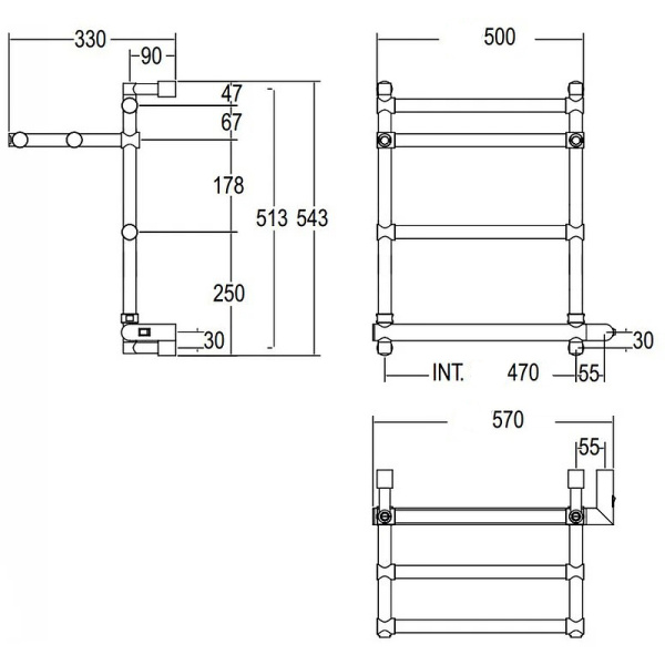 электрический полотенцесушитель margaroli sole 554-3 box 5544703crpb с полкой хром