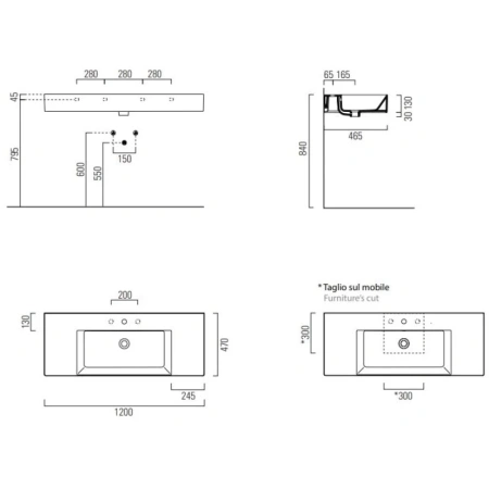 раковина gsi kube x 9452111 подвесная, 120x47 см, bianco lucido (белый глянец)