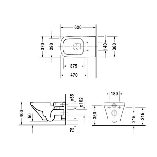 унитаз duravit durastyle 2550592000 подвесной, удлиненный, безободковый, с креплением, 37х62 см, белый с покрытием wondergliss