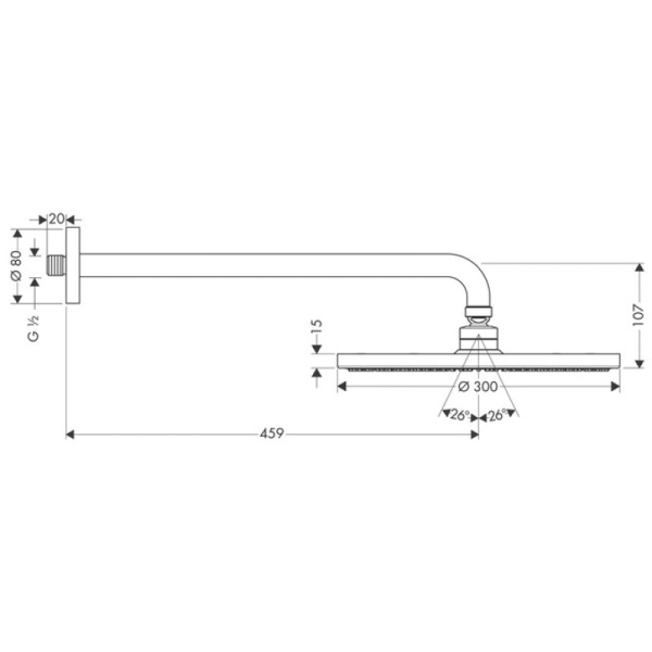 верхний душ hansgrohe raindance s 300 air 1jet, держатель 450 мм, ½’ 27492000