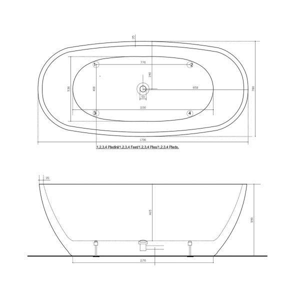 акриловая ванна galassia meg11 170х78 flow 7320