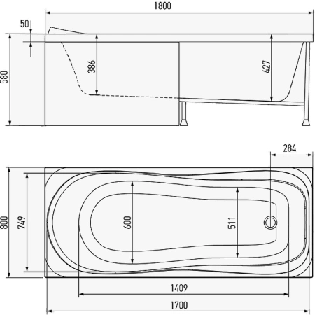 акриловая ванна timo kata 180x80 kata1880 без гидромассажа