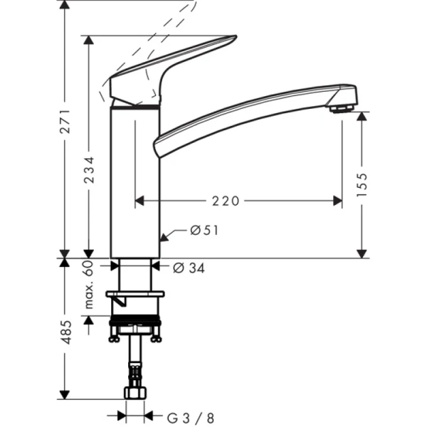 смеситель для кухни hansgrohe logis m31 71832000, хром