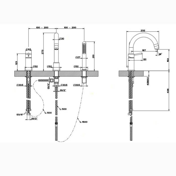 смеситель на борт ванны gessi goccia 33637#279