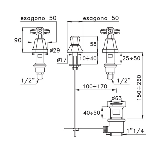 stella stella eccelsa смеситель для биде на 3 отверстия 3600, без излива, с донным клапаном, цвет: хром