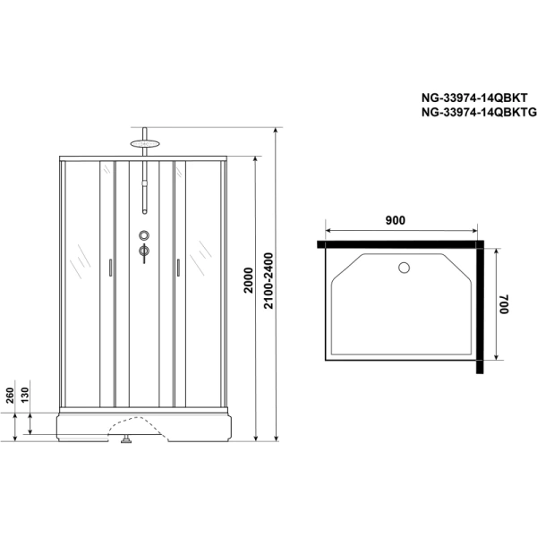 душевая кабина niagara classic 90x70 ng-33974-14qbkt без гидромассажа
