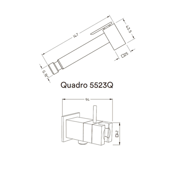 гигиенический душ nicolazzi quadro 5523qcr со смесителем и держателем, без шланга.