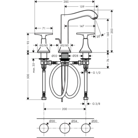 смеситель для раковины с донным клапаном hansgrohe metropol classic 31307000