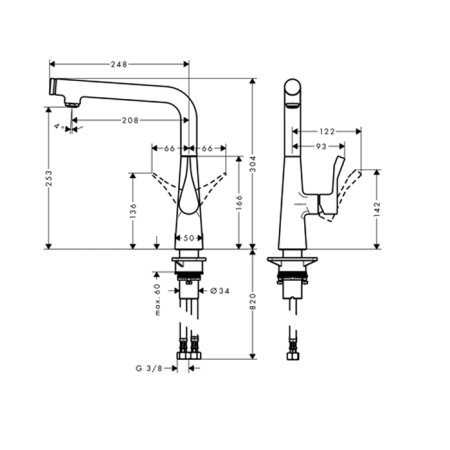 смеситель для кухни hansgrohe metris select 73811800, сталь