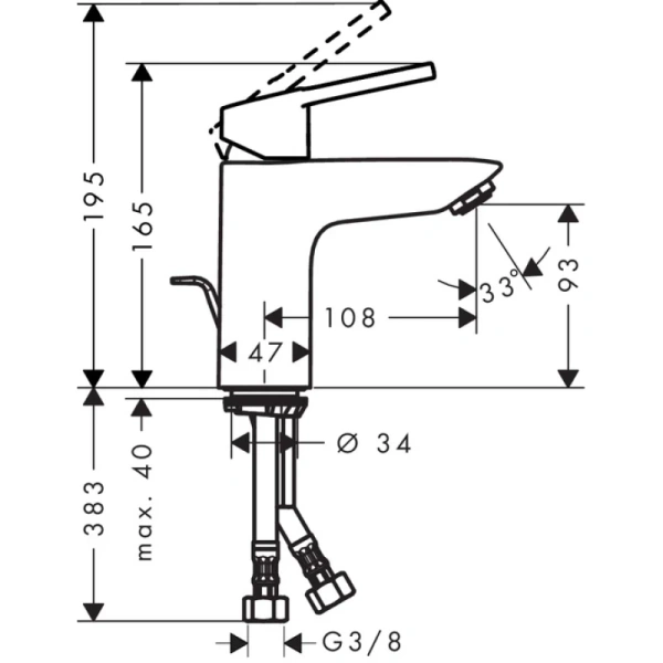 смеситель для раковины 100 с донным клапаном hansgrohe logis loop 71151000