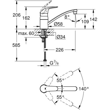 смеситель для кухни grohe euroeco 32750000