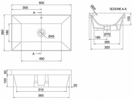 раковина scarabeo teorema 2.0 5135 49 bk 60x36 см, встраиваемая снизу цвет ardesia