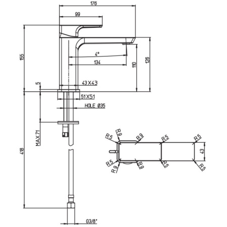 смеситель для раковины без донного клапана villeroy & boch subway 3.0 tvw11200300076