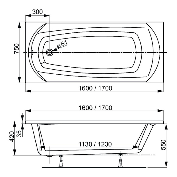 акриловая ванна vagnerplast ebony vpba170ebo2x-04 170x75 см, цвет белый