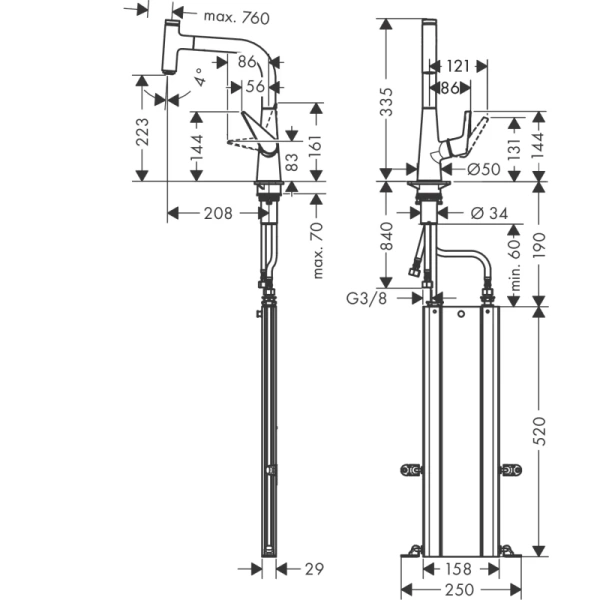 смеситель для кухни hansgrohe talis select m51 73852800, сталь