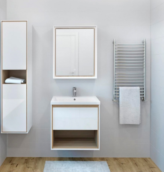 тумба под раковину cersanit louna 80 sz-lou-co80/wh подвесная белый глянец дуб эврика