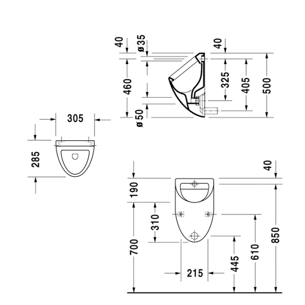 duravit fizz писсуар 305х285 мм., подвод воды сзади, в комплекте с креплением, без &quot;мушки&quot;, цвет белый