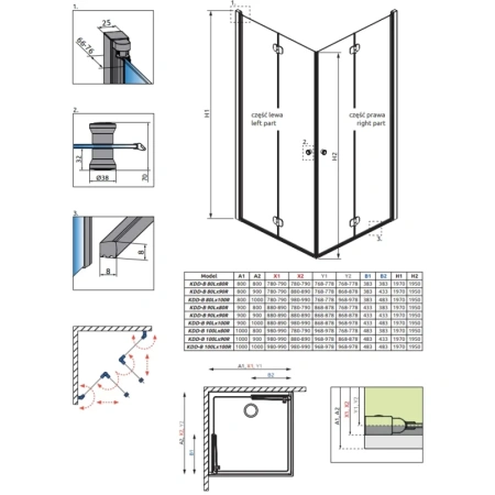 душевой уголок radaway eos kdd b 80x80 137313-01-01 прозрачное