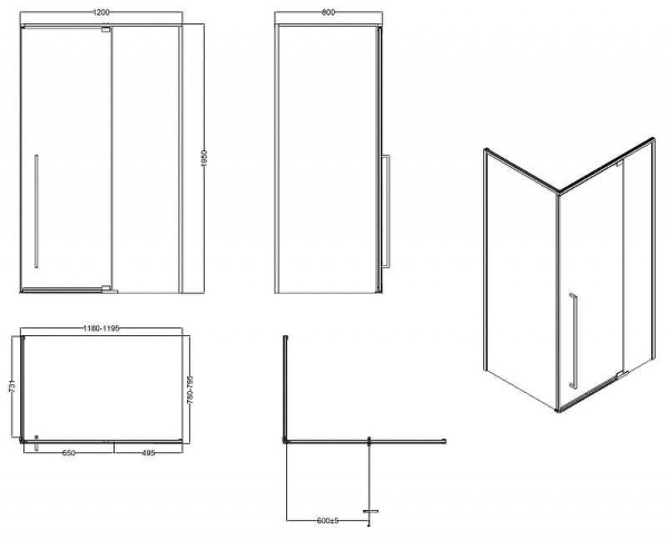 душевой уголок, душевое ограждение esbano art esa-128ps-gm 120х80 см с распашной дверью, прямоугольный, профиль оружейная сталь (gun metal), стекло прозрачное 6 мм, без поддона