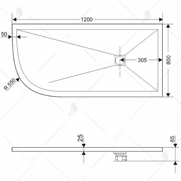 душевой поддон из искусственного камня rgw stone tray st/ar-0128g, 120х80 см 16154128-02r графит