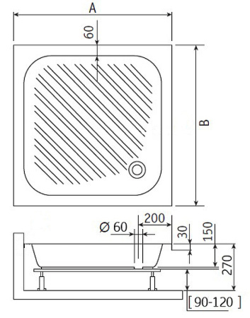 акриловый поддон для душа rgw acrylic b/cl-s 90x90 16180199-51 белый