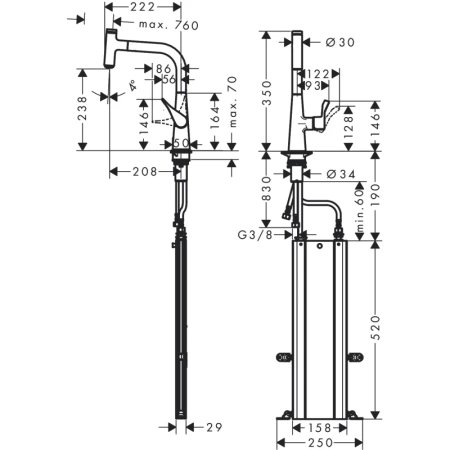 смеситель для кухни hansgrohe metris select m71 73802000, хром