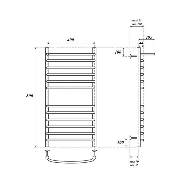 полотенцесушитель водяной point pn05148sp п11 400x800 с полкой цвет хром