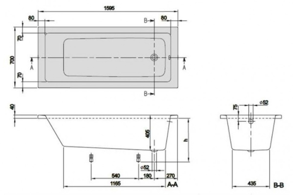 акриловая ванна villeroy & boch targa plus solo uba167nes2v01+u99740000 160x70 см