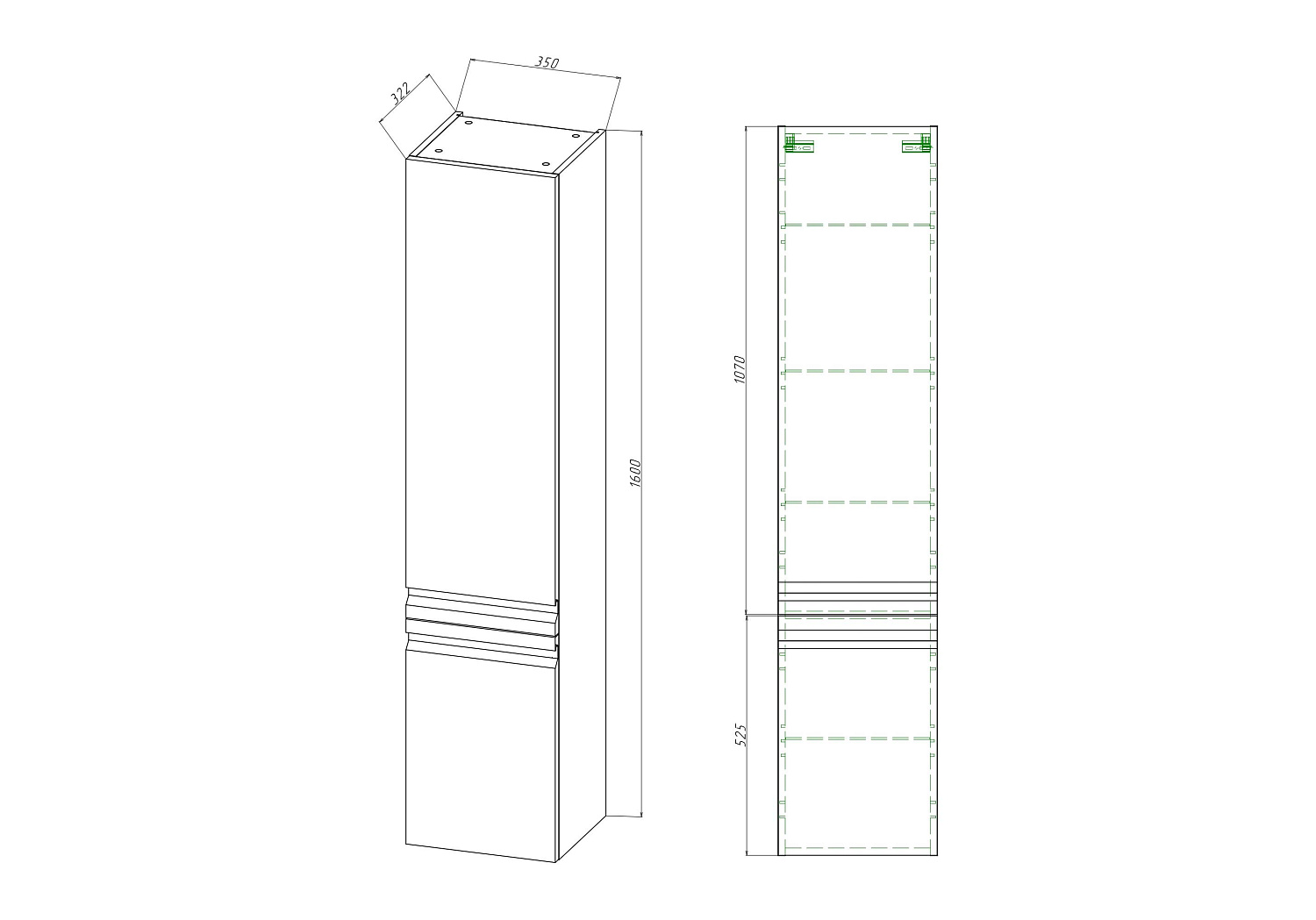 Шкаф-пенал Aquatek ВЕГА AQ70035L-LG 35 см, петли слева, цвет серый туман