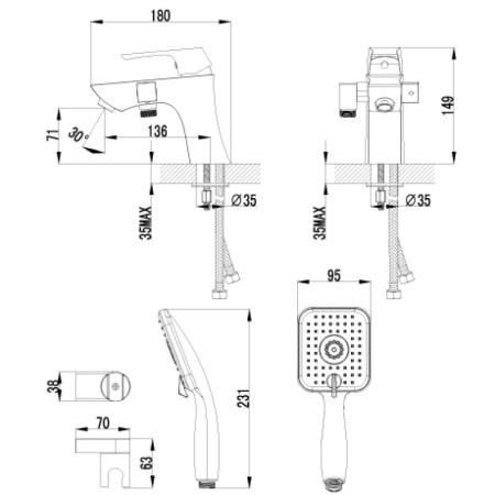 смеситель на борт ванны lemark unit lm4515c