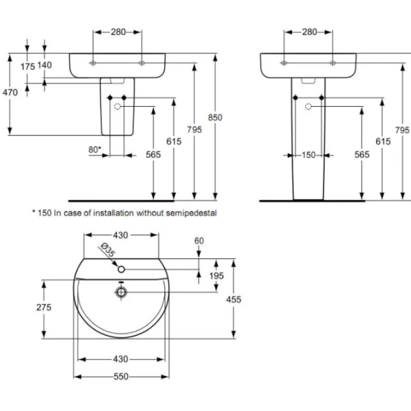 раковина накладная ideal standard connect 60х45, e786401, белая