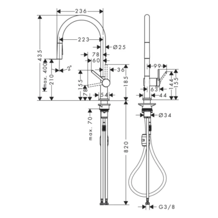 смеситель для кухни hansgrohe talis m54 72800800, сталь