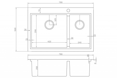 кухонная мойка zorg master x arte 78х52х20 zm x-5278-l