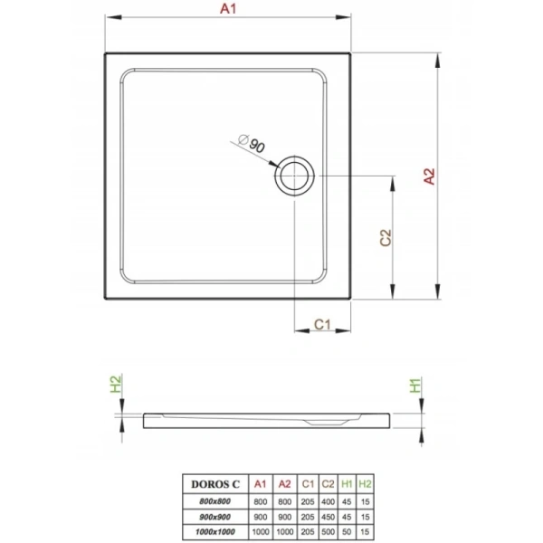 душевой поддон 100×100 см radaway doros c stone white sdrc1010-01-04s