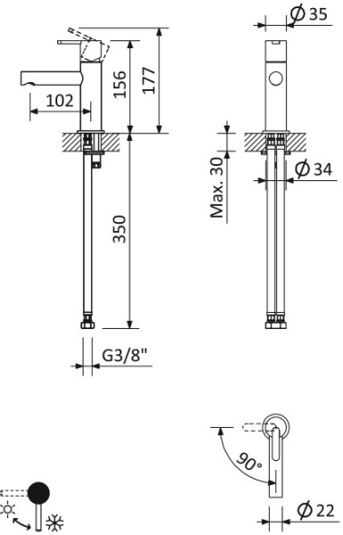 смеситель для раковины cezares leaf-lsm1-l-nop, цвет черный матовый