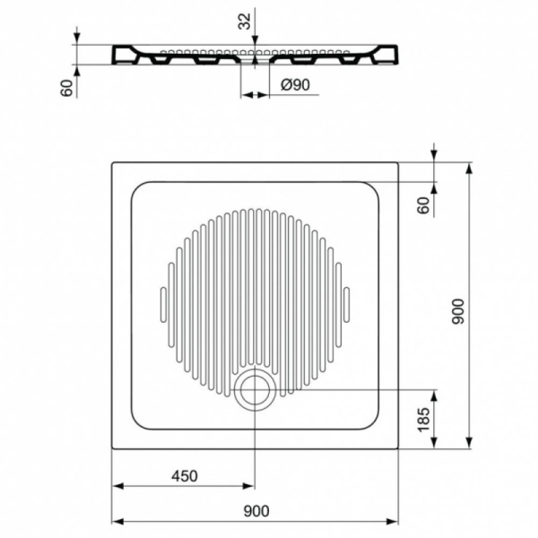 душевой поддон 90x90 см ideal standard t266201 connect