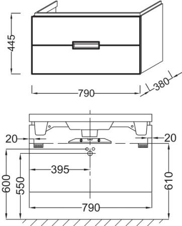 тумба под раковину jacob delafon reve eb1135-g1c 80 см белый лак, 2 ящика