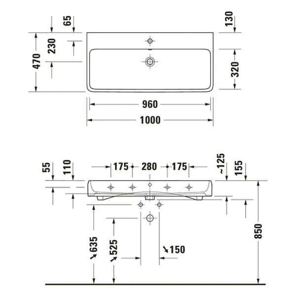 раковина duravit qatego 2382100027 накладная, 100х47 см, с 1 отв под смеситель, белая