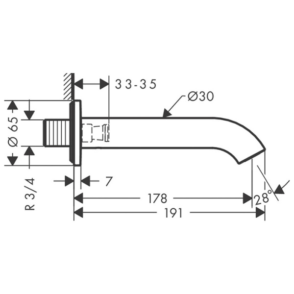 излив axor uno 38411670 для ванны, настенный, черный матовый