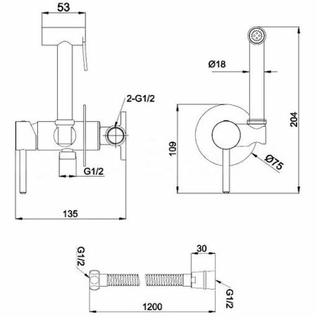 гигиенический душ со смесителем ravak bm 050.20 x070072 черный матовый