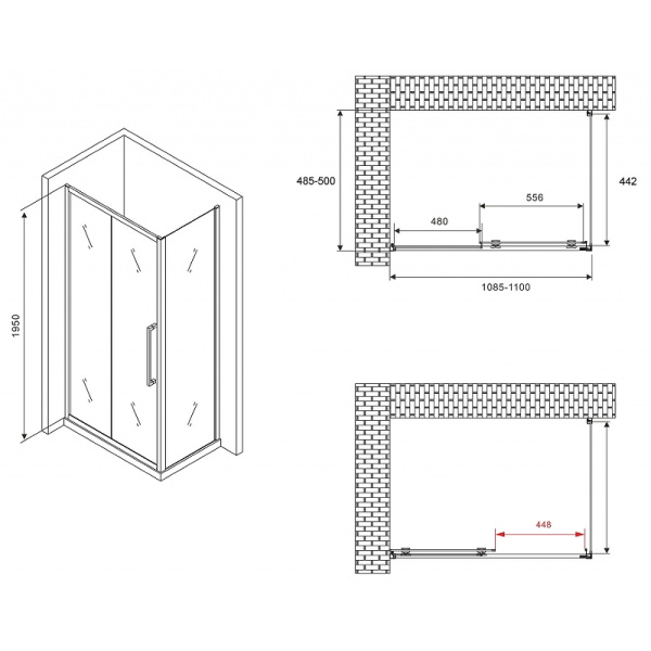 душевой уголок abber schwarzer diamant 110x50 ag30110bхh-s50b профиль черный стекло прозрачное